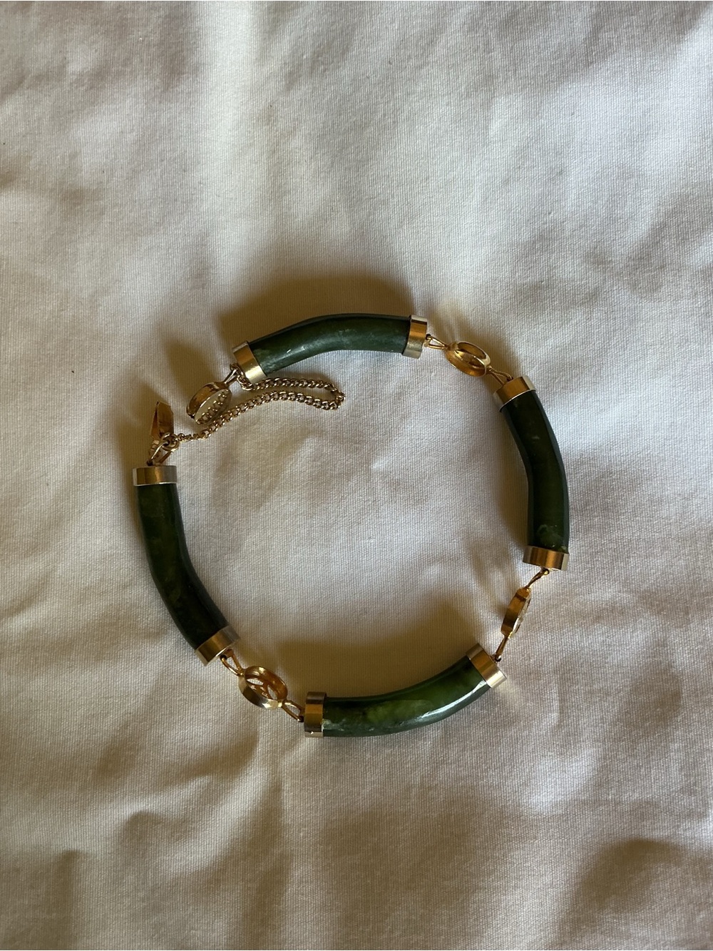 Nephrite Jade Tube Bracelet with Gold Accents